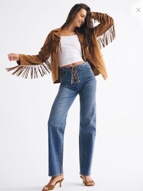 High Rise 90s Relaxed Vegan Suede Lace Jean Size 25